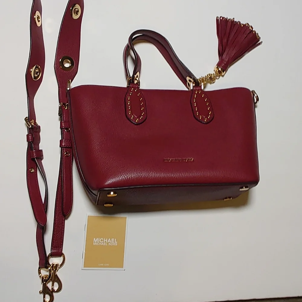 Michael Kors Brooklyn Small Satchel Brandy Leather Crossbody Bag Gold Hardware